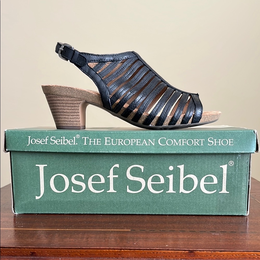 EUC in Box - Josef Seibel - Ruth Heeled Sandals in Black - 39 / U.S. 8.5